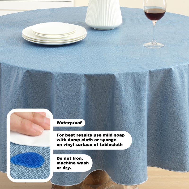 Lintex Cafe Hotel Linen Look Vinyl Flannel Backed Tablecloth, Heavyweight 4 Gauge, 70 Inch Round, Chambray Blue Indoor Outdoor Waterproof Wipe Clean Table Cover - Image 3
